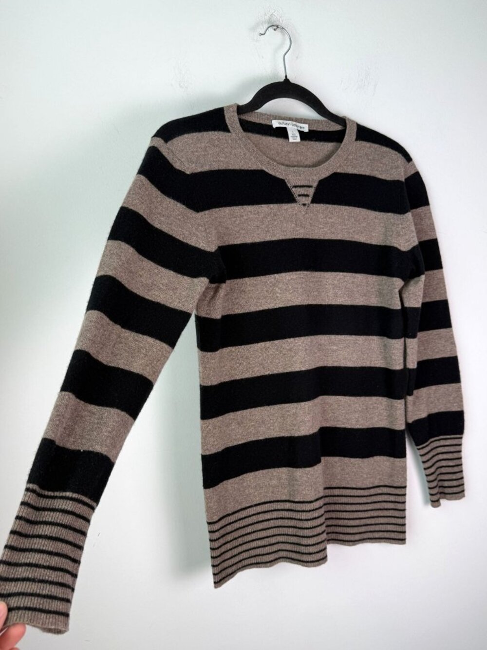 Autumn Cashmere Striped Sweater Black Beige Size L Academia Office